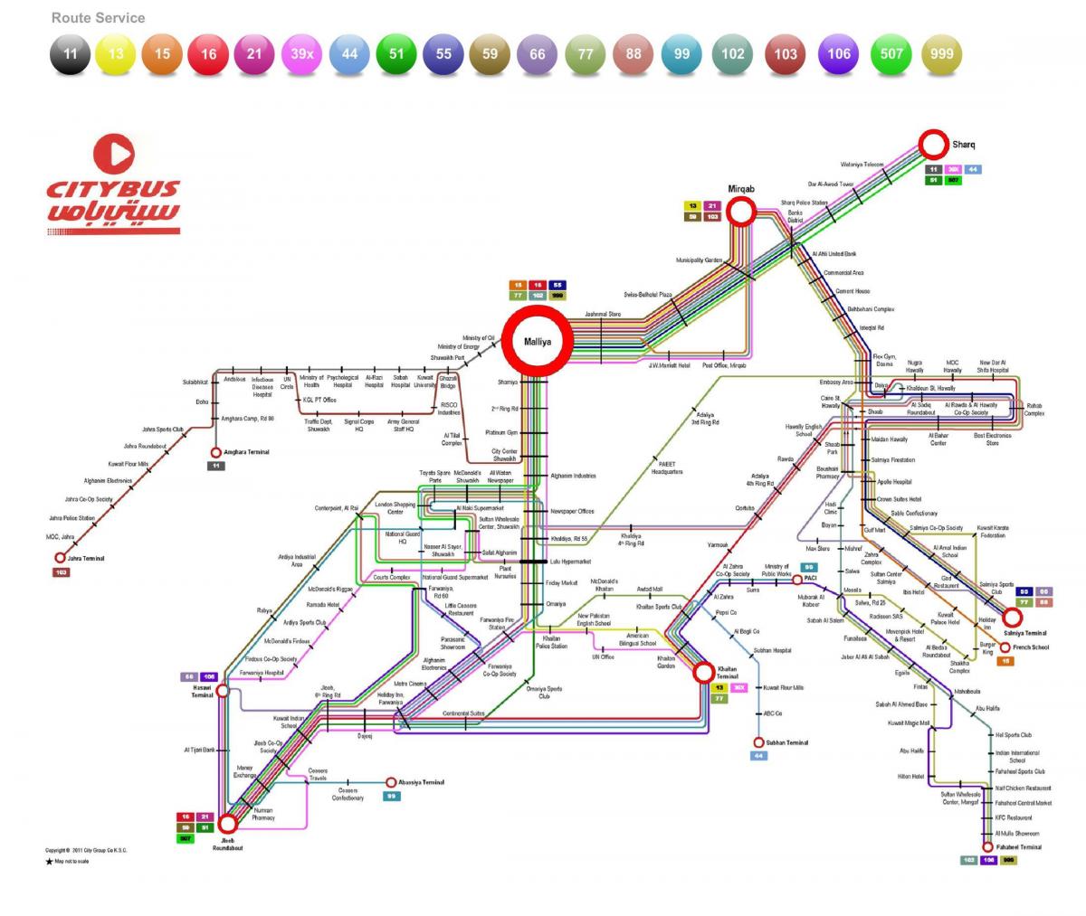 городской автобус маршрута Кувейт 999 карте